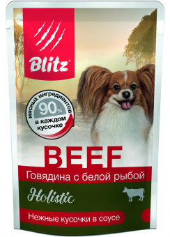 Купить Blitz Holistic Beef & White Fish Говядина с белой рыбой кусочки в соусе для собак 85 г
