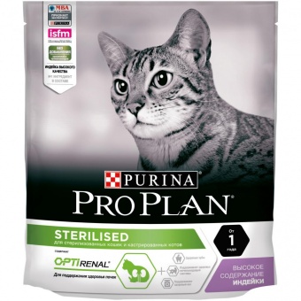 Купить Pro Plan Optirenal Sterilised Turkey для стерилизованных кошек с индейкой 400 г