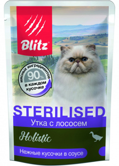 Купить Blitz Holistic Sterilised Duck & Salmon Утка с лососем кусочки в соусе для кошек 85 г