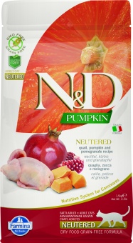 Купить Farmina N&D Pumkin Neutered Quail & Pomegranate беззерновой корм для стерилизованных кошек с перепелом и гранатом 1,5 кг
