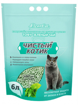 Купить Чистый котик Тофу Зелёный чай комкующийся наполнитель 6 л