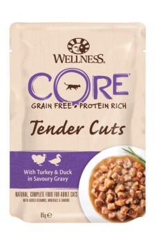 Купить Wellness CORE Tender cuts нарезка из индейки с уткой в соусе для кошек 85 г