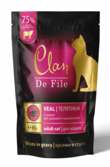 Купить CLAN De File Телятина с тыквой кусочки в соусе для кошек 85 г