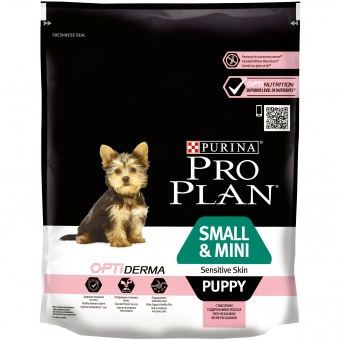Купить Pro Plan Small and Mini Puppy Sensitive Skin для щенков мелких и карликовых пород с лососем 700 г