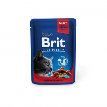 Купить Brit Premium Beef Stew & Peas in Gravy кусочки в соусе с говядиной и горошком для кошек 100 г