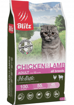 Купить Blitz Holistic Adult All Breeds Chicken & Lamb для кошек всех пород с курицей и ягнёнком 1,5 кг