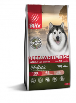 Купить Blitz Holistic Grain Free Adult All Breeds Beef & White Fish для собак всех пород с говядиной и белой рыбой 500 г