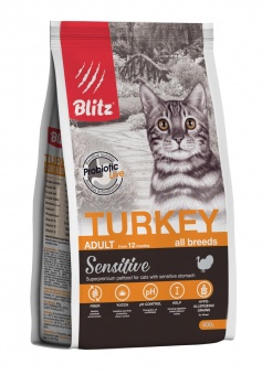 Купить Blitz Sensitive Adult Turkey для кошек с индейкой 400 г