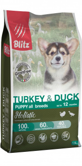 Купить Blitz Holistic Grain Free Puppy All Breeds Turkey & Duck для щенков всех пород с индейкой и уткой 1,5 кг
