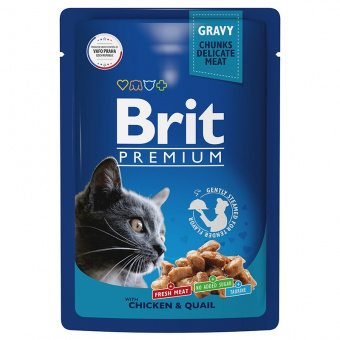 Купить Brit Premium with Chicken & Quail кусочки в соусе с цыплёнком и перепёлкой для кошек 85 г