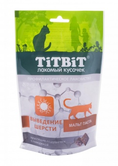 Купить TiTBiT Выведение шерсти Хрустящие подушечки с говядиной для кошек 60 г
